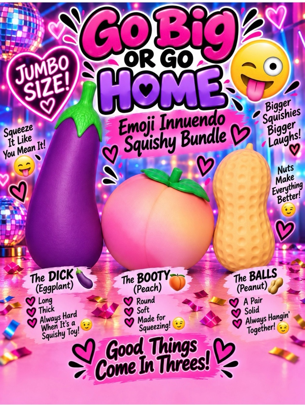 Go Big or Go Home Emoji Innuendo Squishy Bundle - Eggplant, Peach, Peanut